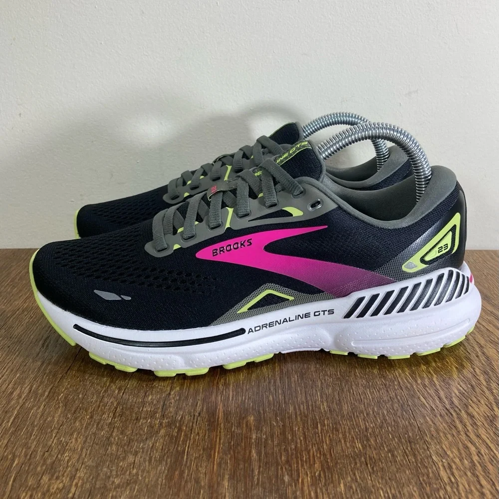 Brooks Adrenaline 23 Running Shoe Women Various Sizes Black/Gunmetal/Sharp Green - Picture 2 of 11